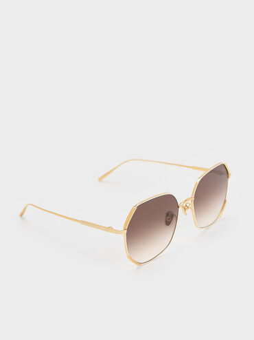 Geometric Wire-Frame Butterfly Sunglasses, Cream, hi-res