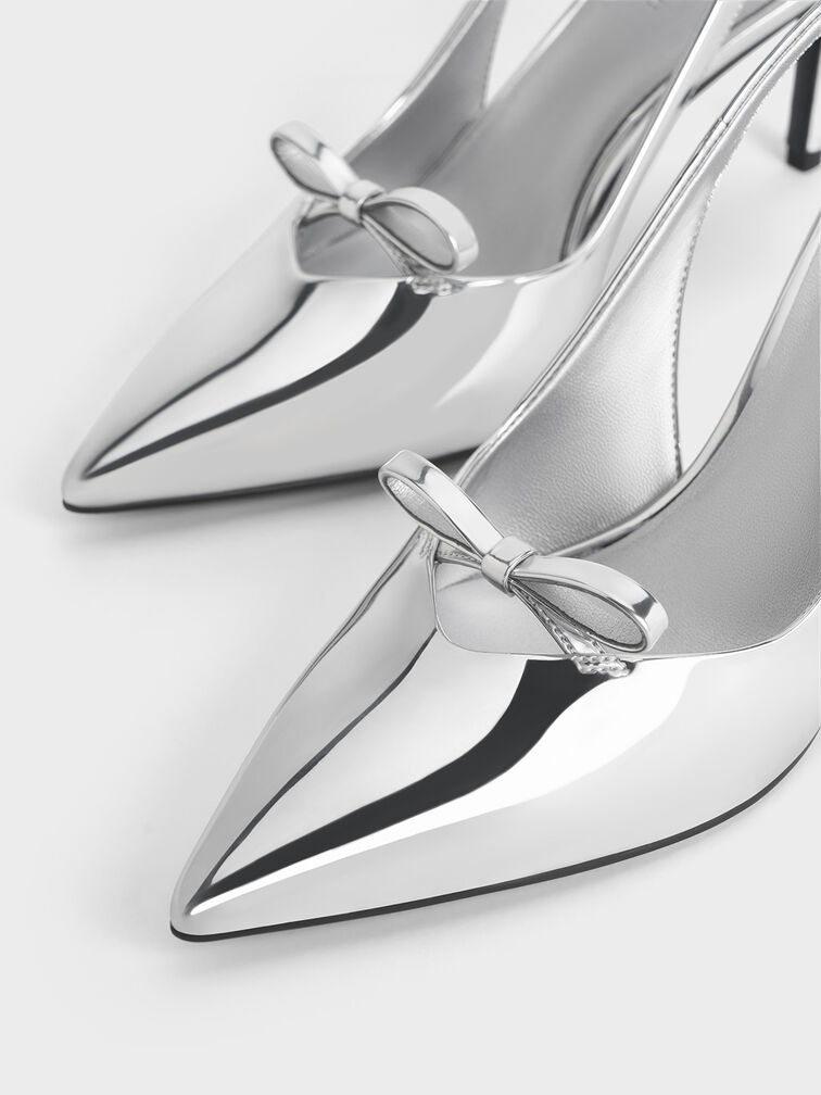 Gi&agrave;y cao g&oacute;t Metallic Bow Slingback, Bạc, hi-res
