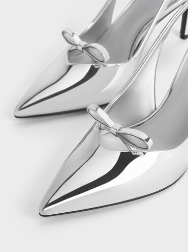 Gi&agrave;y cao g&oacute;t Metallic Bow Slingback, Bạc, hi-res