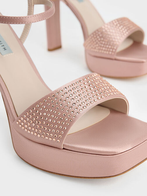 Giày sandals cao gót Recycled Polyester Crystal Embellished, Nude, hi-res