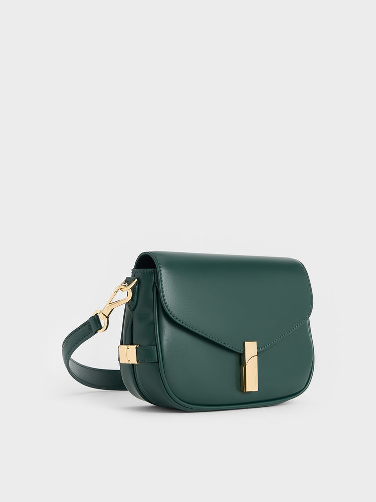 Aurelia Metallic-Accent Saddle Bag, Dark Green, hi-res