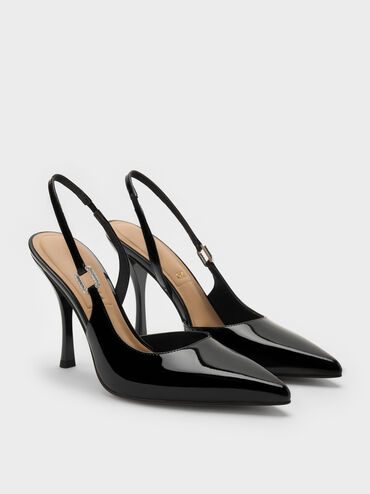 Gi&agrave;y sandals cao g&oacute;t Patent Leather, Đen b&oacute;ng, hi-res