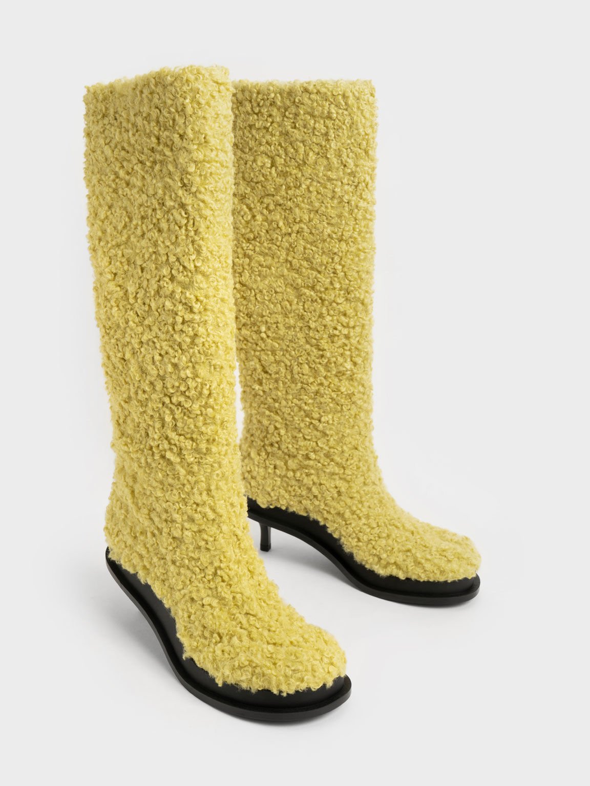 Giày boots nữ mũi tròn Frida Furry Knee-High, Vàng, hi-res