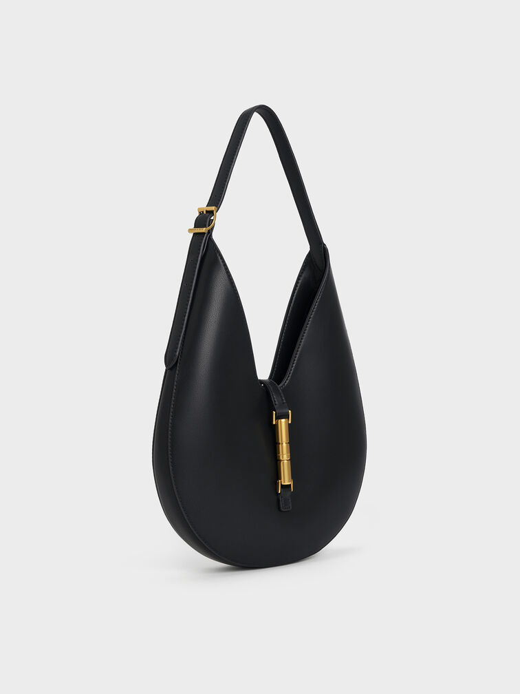 Cesia Metallic-Accent Hobo Bag, Black, hi-res