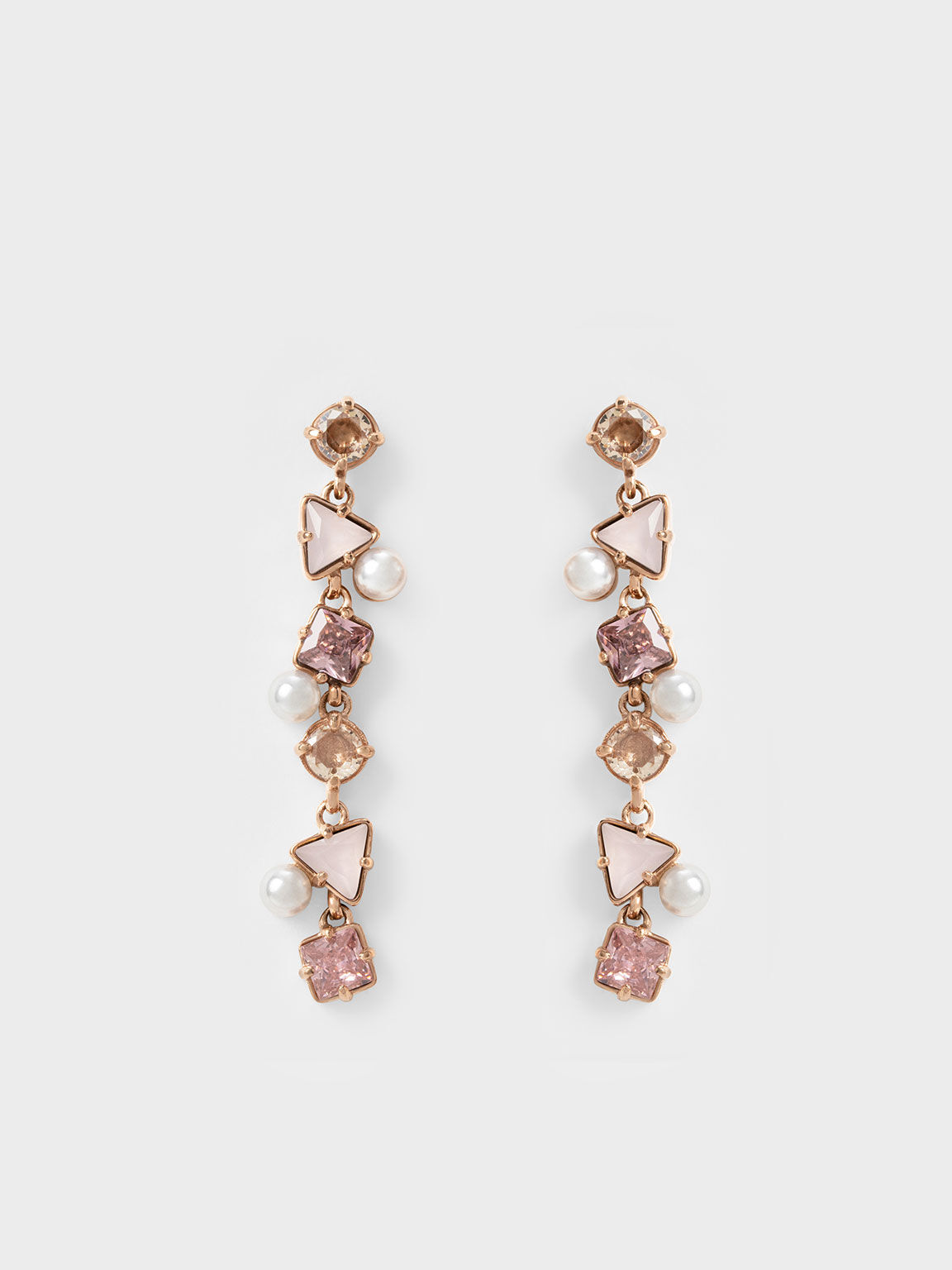 Khuyên tai dạng chuỗi Pearl & Crystal-Embellished, Vàng hồng, hi-res