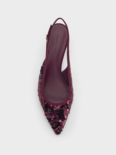 Giày cao gót bít mũi Ruthie Sequinned, Đỏ burgundy, hi-res