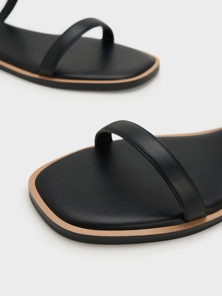 Double Metallic Buckle Sandals, Black, hi-res