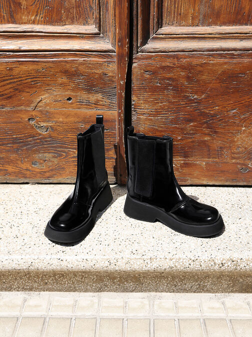 Giày boots cổ cao Giselle Patent Chelsea, Đen bóng, hi-res