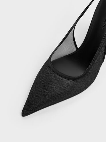 Gi&agrave;y sandals cao g&oacute;t Glittered Mesh, Đen họa tiết, hi-res