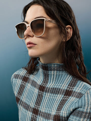 Paige Bow Square Sunglasses, Oat, hi-res