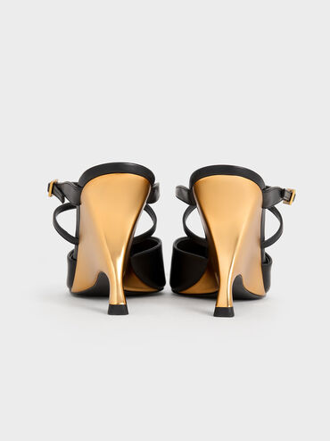 Crossover-Strap Sculptural-Heel Wedges, Black, hi-res
