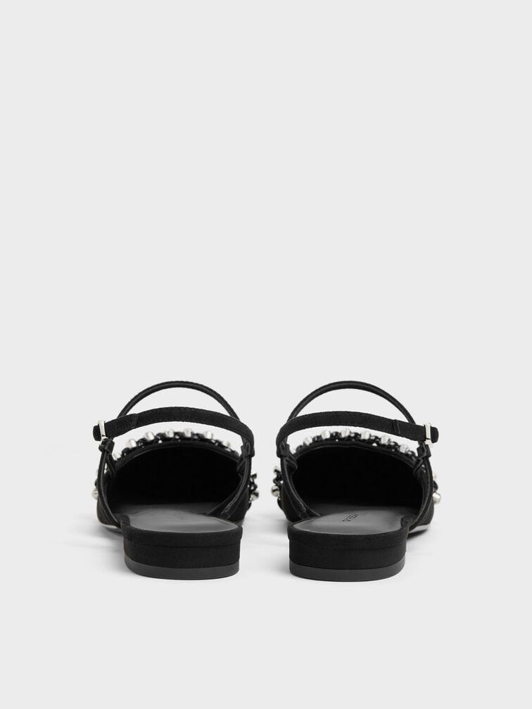 Gi&agrave;y sandals đế thấp Faux Suede Crystal, Đen họa tiết, hi-res