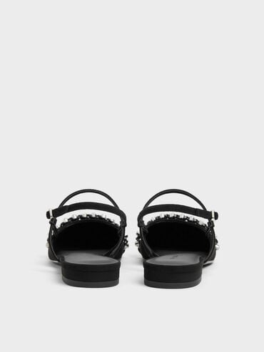 Gi&agrave;y sandals đế thấp Faux Suede Crystal, Đen họa tiết, hi-res