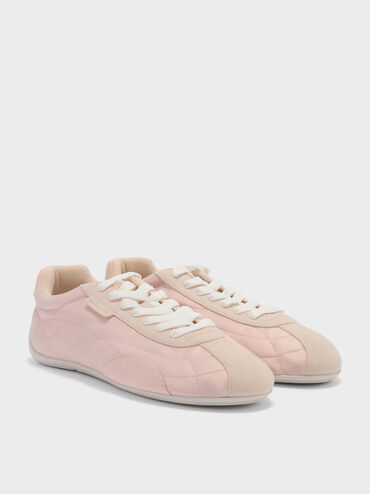 Satin Contrast-Panel Low-Top Sneakers, Pink, hi-res