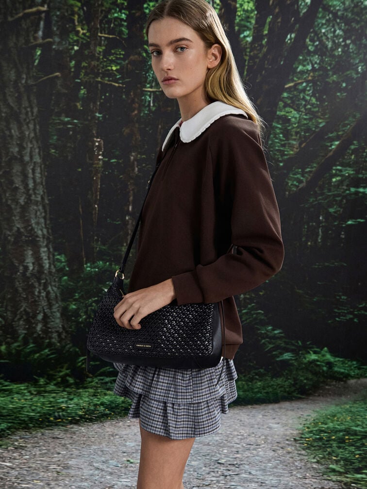 T&uacute;i đeo vai h&igrave;nh chữ nhật Calla, Đen, hi-res