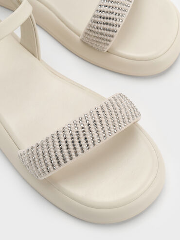 Giày sandals đế bệt Crystal-Pearl Ankle-Strap, Phấn, hi-res