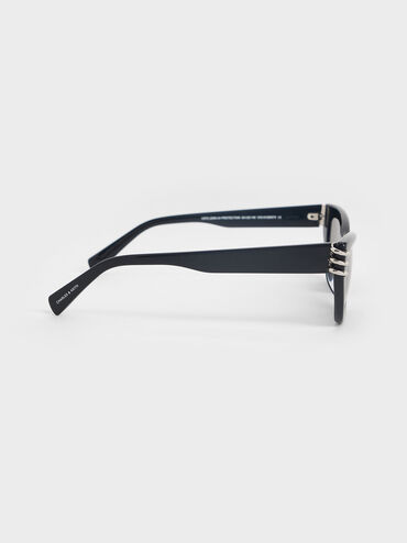 Recycled Acetate Metallic-Accent Angular Cat-Eye Sunglasses, Noir, hi-res