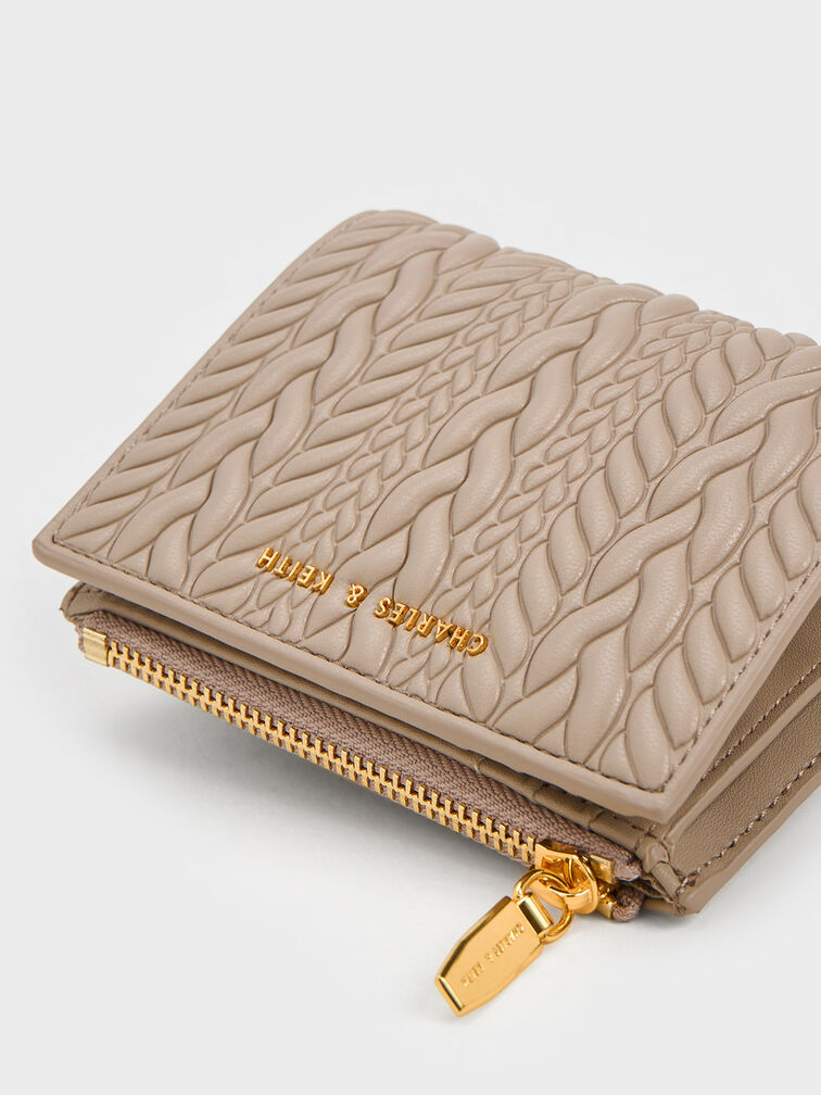 Apolline Textured Top-Zip Wallet, Taupe, hi-res