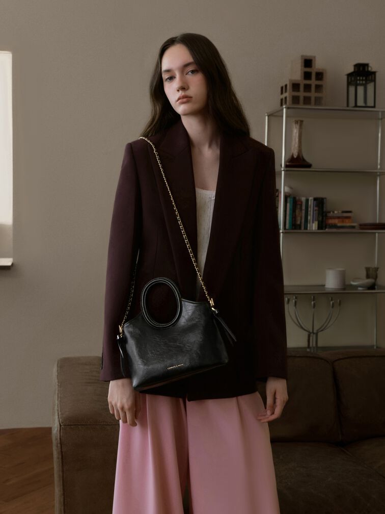 T&uacute;i tote Dalia Bow Oval-Handle, Đen, hi-res