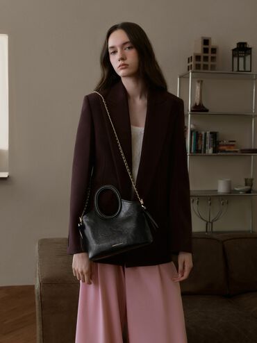 T&uacute;i tote Dalia Bow Oval-Handle, Đen, hi-res