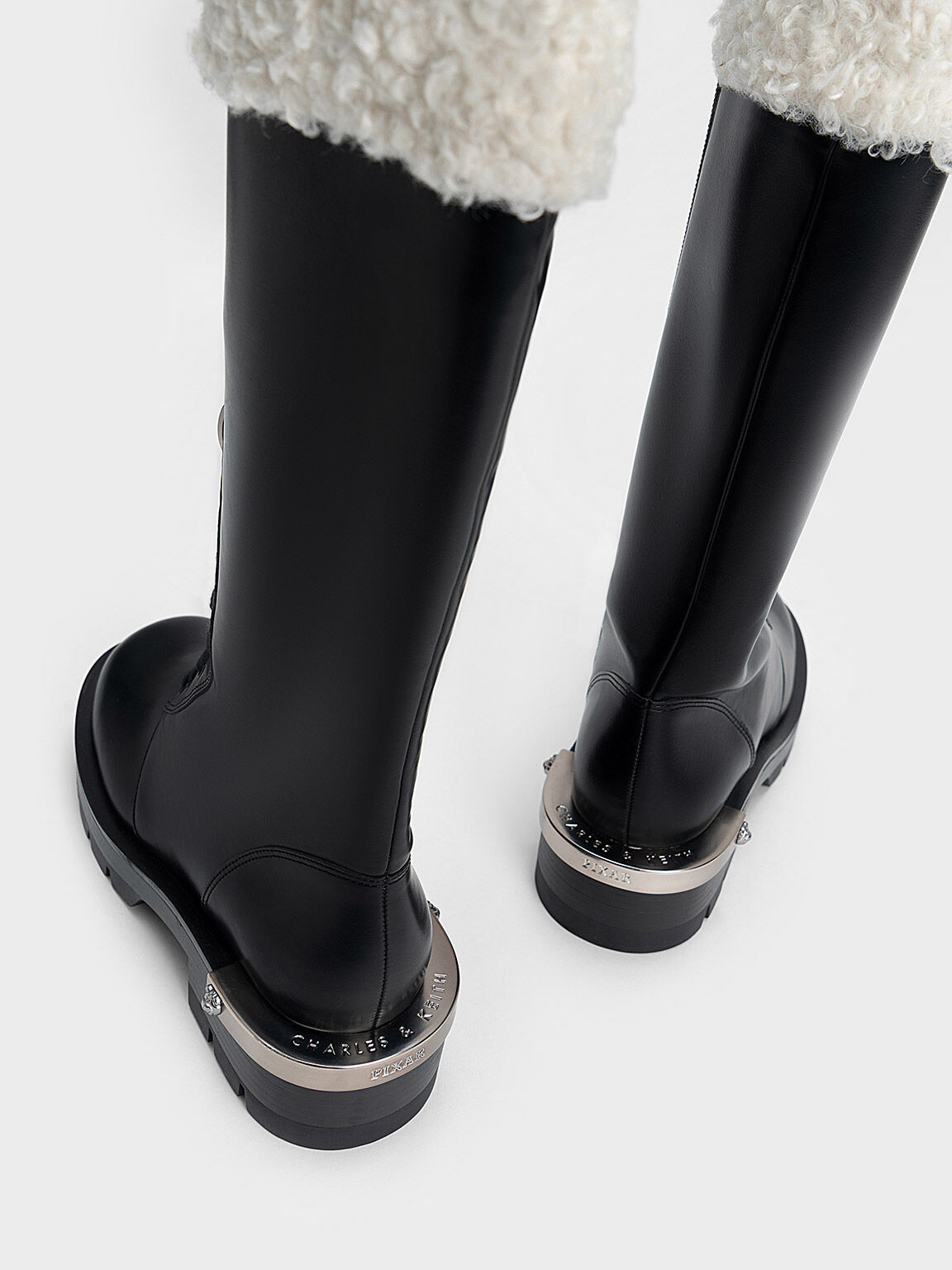 Lotso Furry Knee-High Combat Boots, Black, hi-res