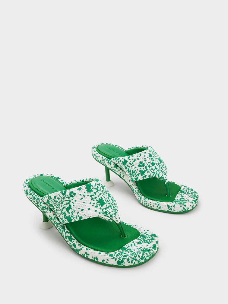 Noemi Knitted Spool Heel Sandals, Green, hi-res