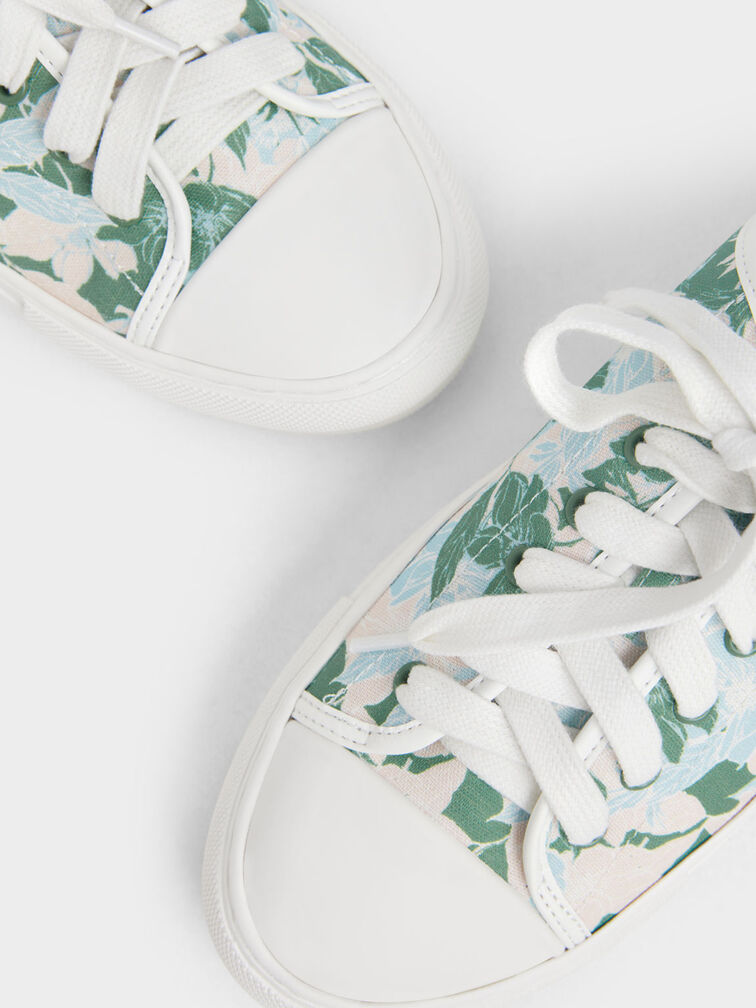 Giày thể thao hở gót Linen Floral-Print Slip-On, Nhiều màu, hi-res
