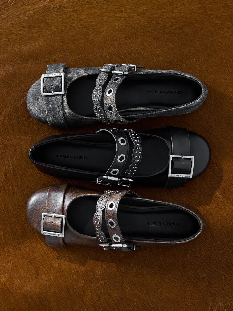 Aether Grommet Studded Mary Jane Flats, Black, hi-res