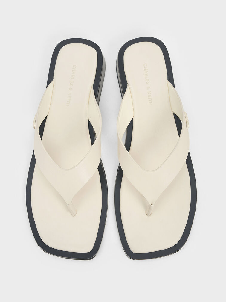 V-Strap Wedge Thong Sandals, Cream, hi-res