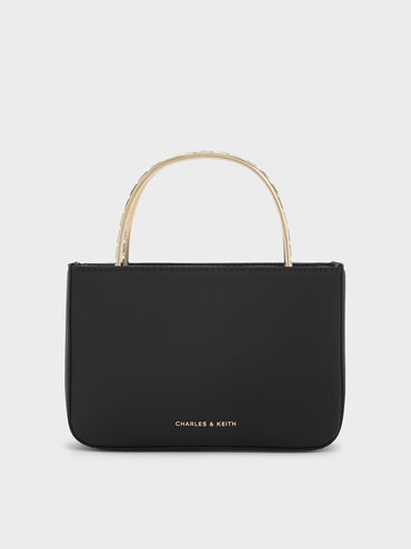 Jennis Satin Crystal Top Handle Bag, Black, hi-res