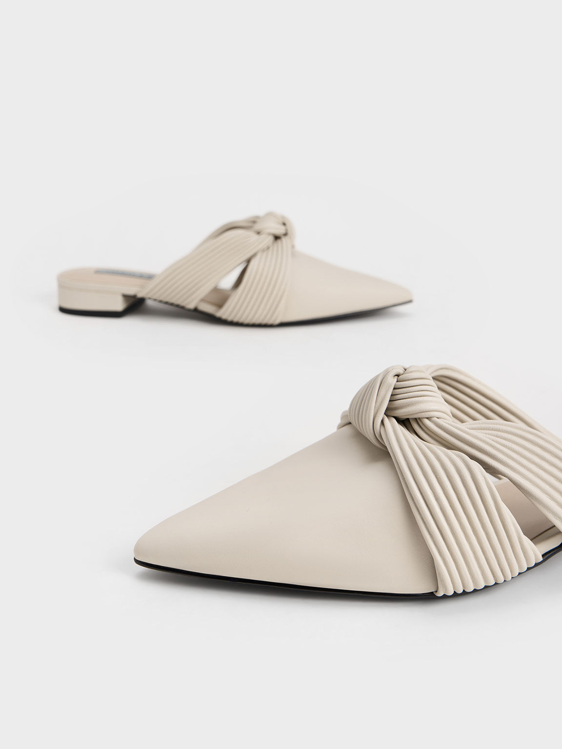 Knotted Pleated Mules, Chalk, hi-res
