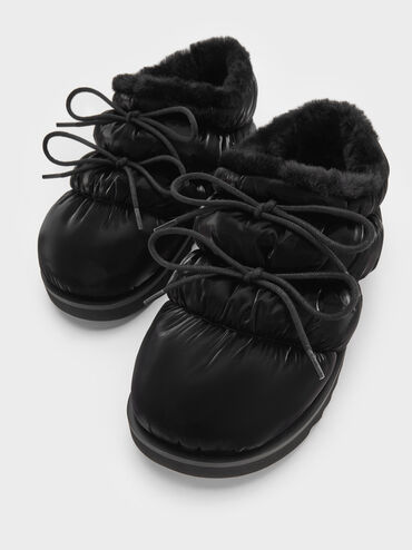 Giày mules mũi tròn Egan Nylon Puffy, Đen họa tiết, hi-res