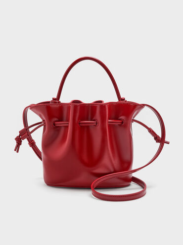 Sammie Horse-Motif Drawstring Bucket Bag, Tomato Red, hi-res