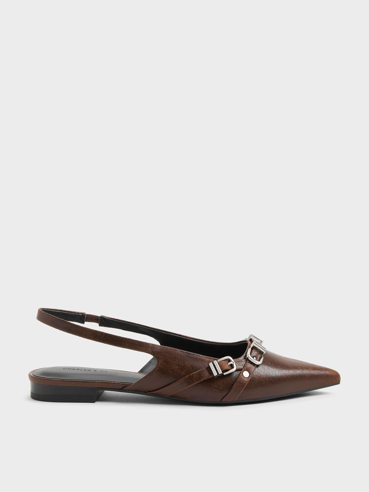 Gi&agrave;y sandals đế thấp Aira, N&acirc;u đậm, hi-res