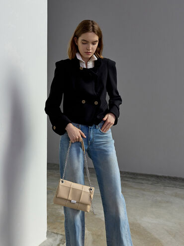 T&uacute;i đeo vai nắp gập Delfina, Sand Beige, hi-res