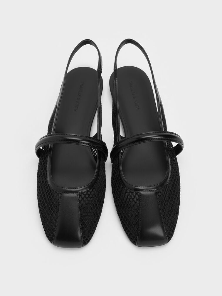 Ellory Mesh Slingback Mary Jane Flats, Black Textured, hi-res