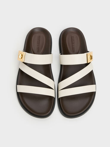 Aelin Metallic-Buckle Strappy Sandals, White, hi-res