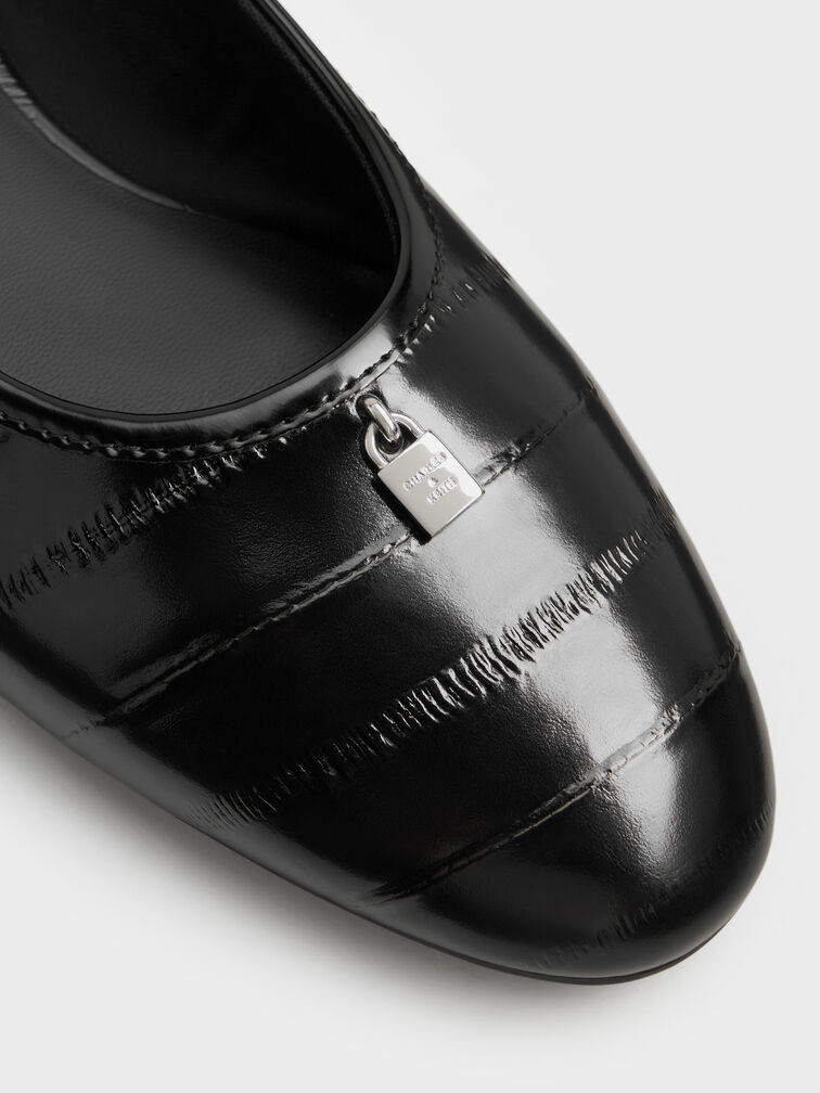 Griselda Eel-Effect Ballet Flats, Animal Print Black, hi-res