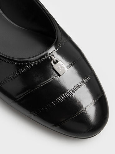 Griselda Eel-Effect Ballet Flats, Animal Print Black, hi-res