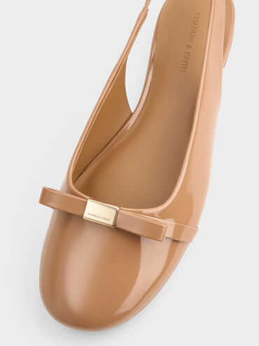 Giày sandals đế bệt Dorian Patent Bow, Vàng caramel, hi-res