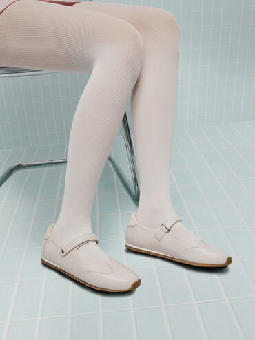 Giày búp bê mũi tròn Jace Suede, Phấn, hi-res