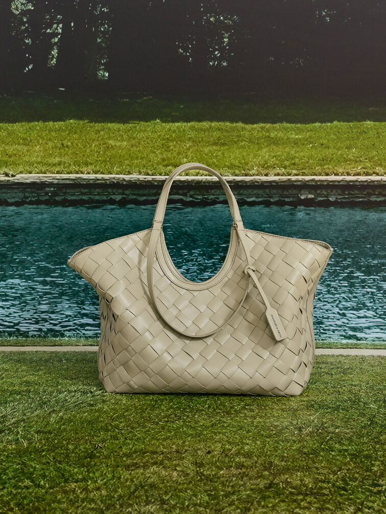 Ivette Woven Tote Bag, Pale Olive, hi-res
