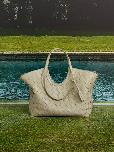 Ivette Woven Tote Bag, Pale Olive, hi-res
