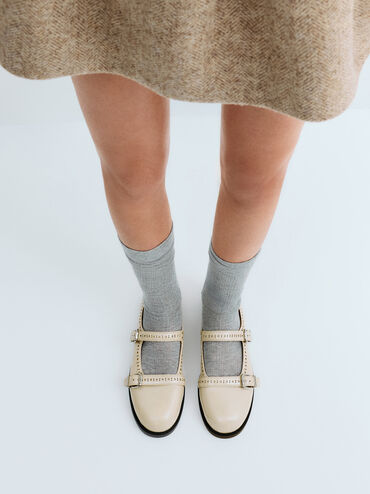 Gi&agrave;y b&uacute;p b&ecirc; mũi tr&ograve;n Double-Strap Brogue, Be, hi-res