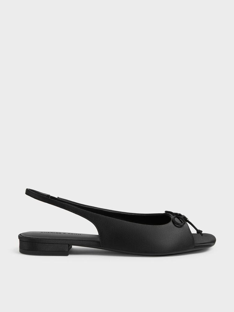 Imani Satin Bow Slingback Sandals, Black Textured, hi-res