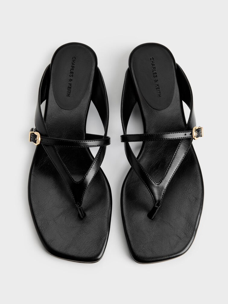 Buckled Thong Wedges, Black, hi-res