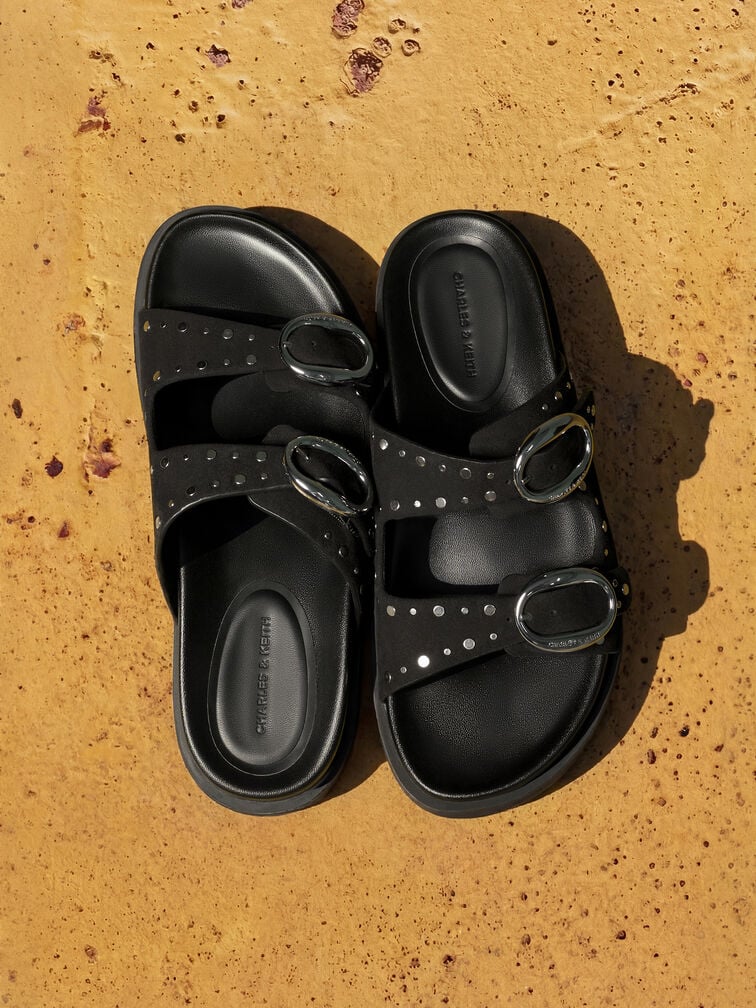 D&eacute;p quai ngang Studded Buckled, Đen, hi-res