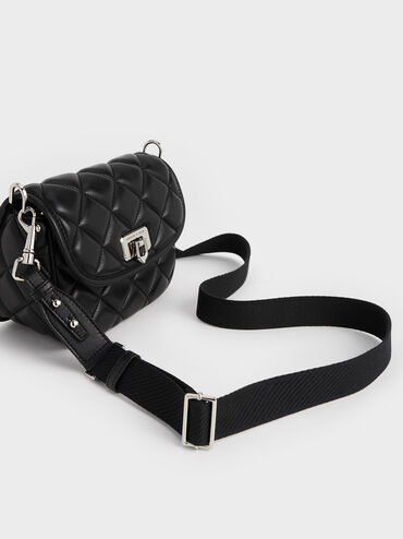 T&uacute;i đeo ch&eacute;o nắp gập Cressida Quilted, Đen, hi-res