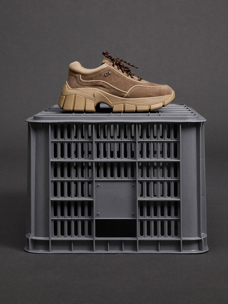 Yunna Suede Chunky Sneakers, Taupe, hi-res