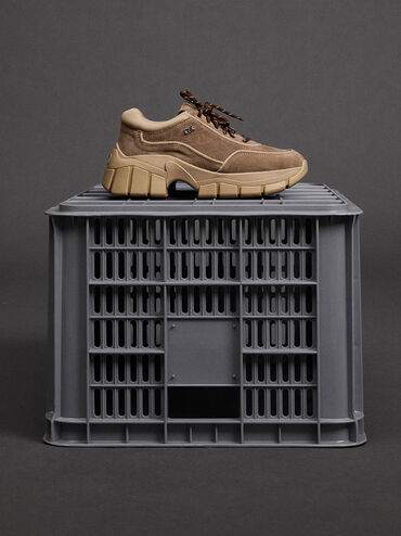 Yunna Suede Chunky Sneakers, Taupe, hi-res